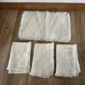 VTG Set 4 Acrylic Off White Woven Knit Table Placemats 17x12" Boho Farmhouse